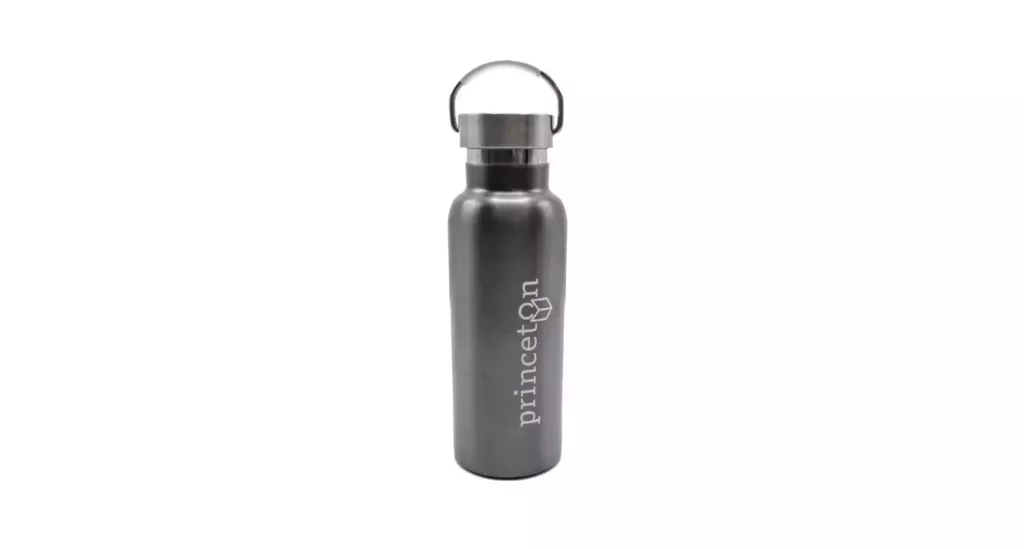 Grey water bottle with library logo
