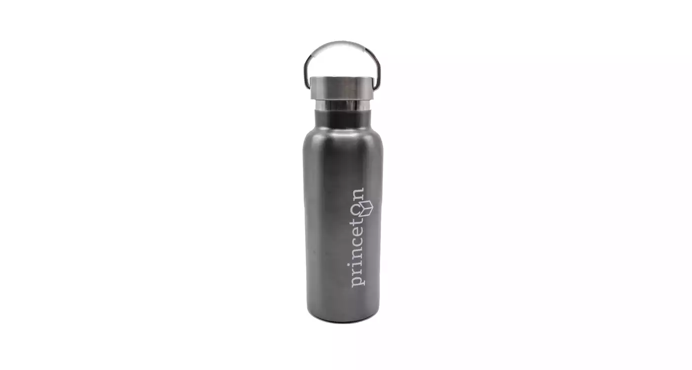 Grey water bottle with library logo
