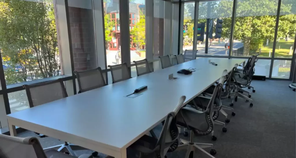 Meeting room table and chairs.