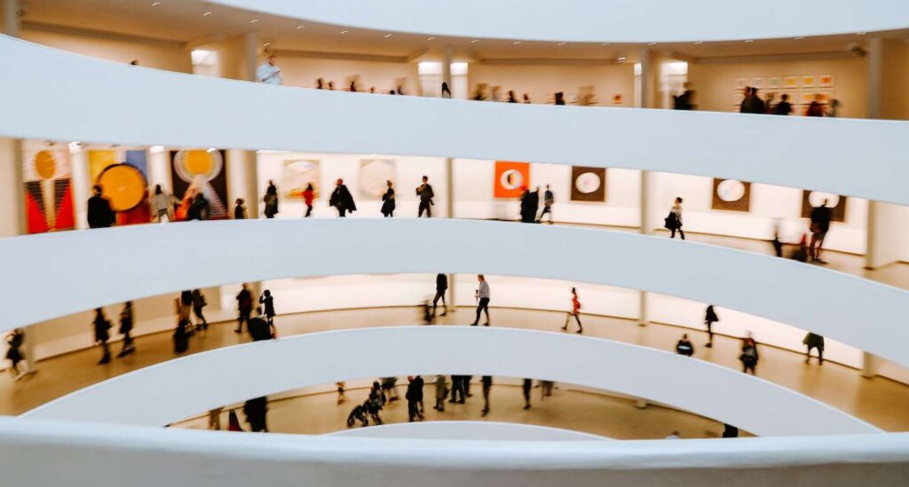 Interior view of a painting exhibition in the Solomon R. Guggenheim Museum