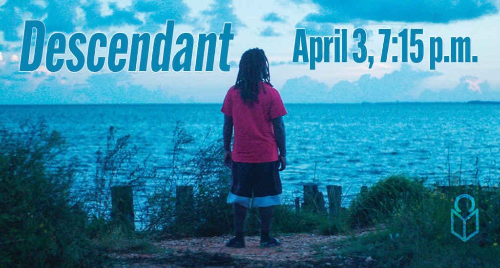 Image from film Descendant with words April 3, 7:15