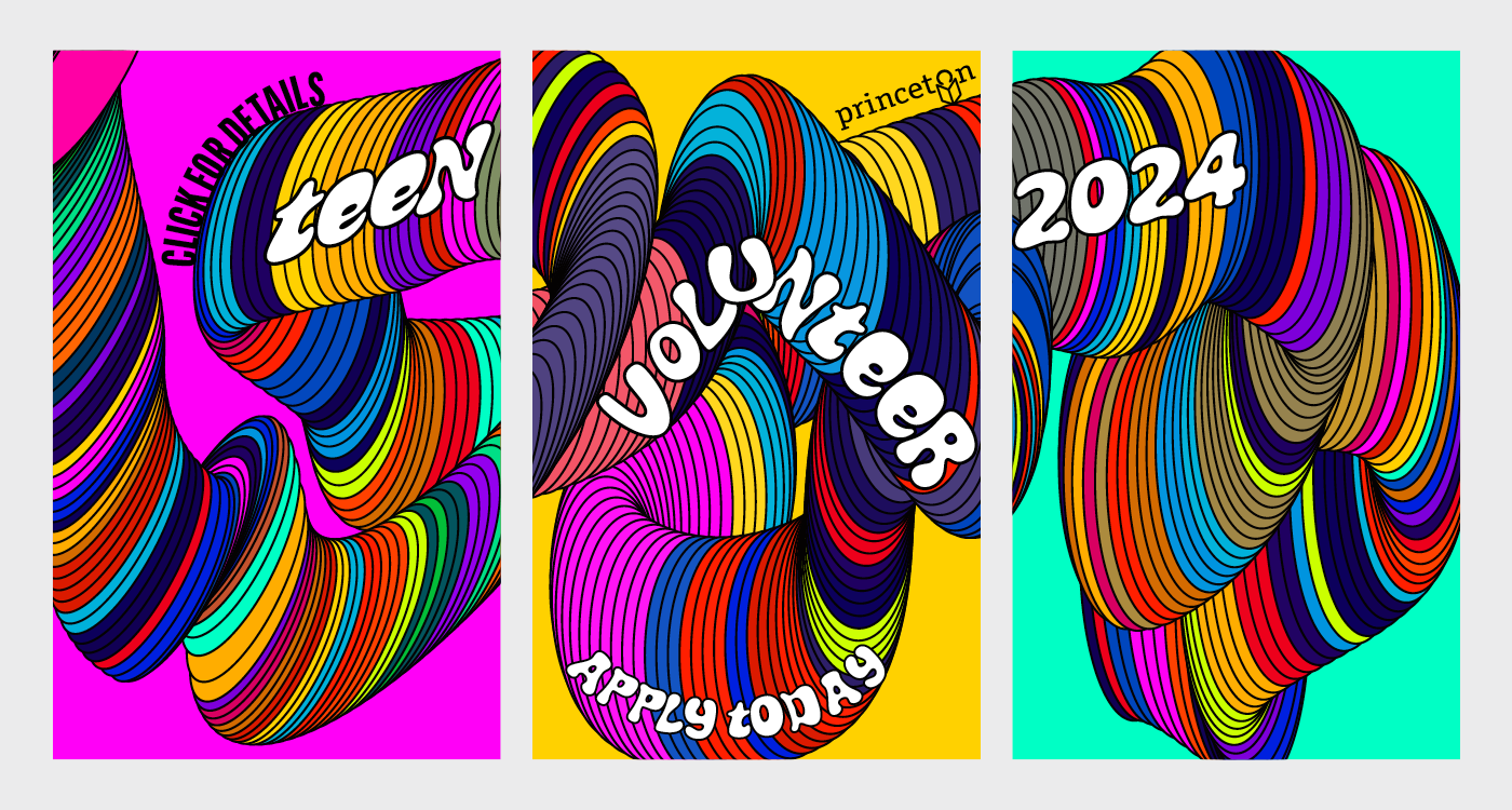 Colorful tubular graphic that reads teen volunteer 2024