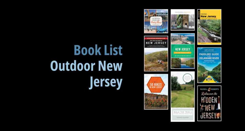 Black background with a book cover collage and text reading Book List: Outdoor New Jersey