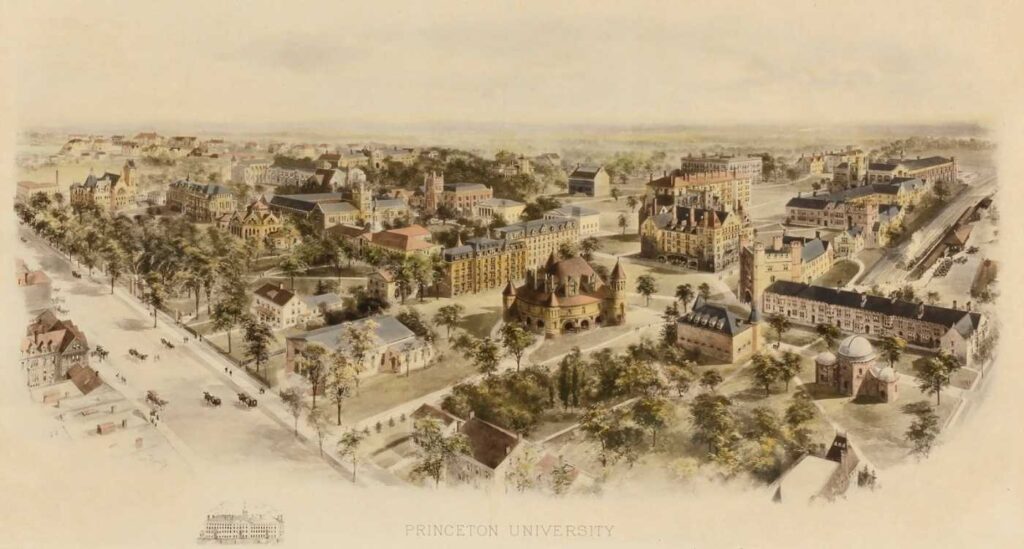 Historical illustration of the Princeton University Campus and Nassau Street