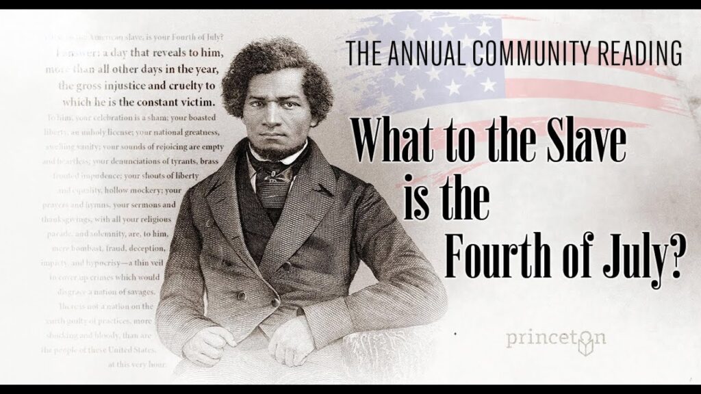 Graphic of Frederick Douglas, for the program What to the Slave is the Fourth of July Community Reading.