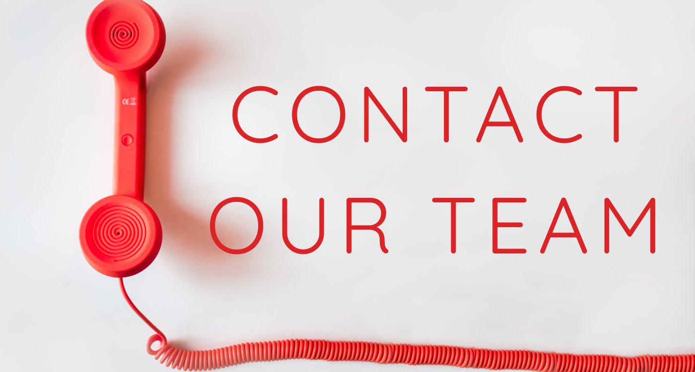 graphic featuring a red phone with a cord and the words Contact Our Team