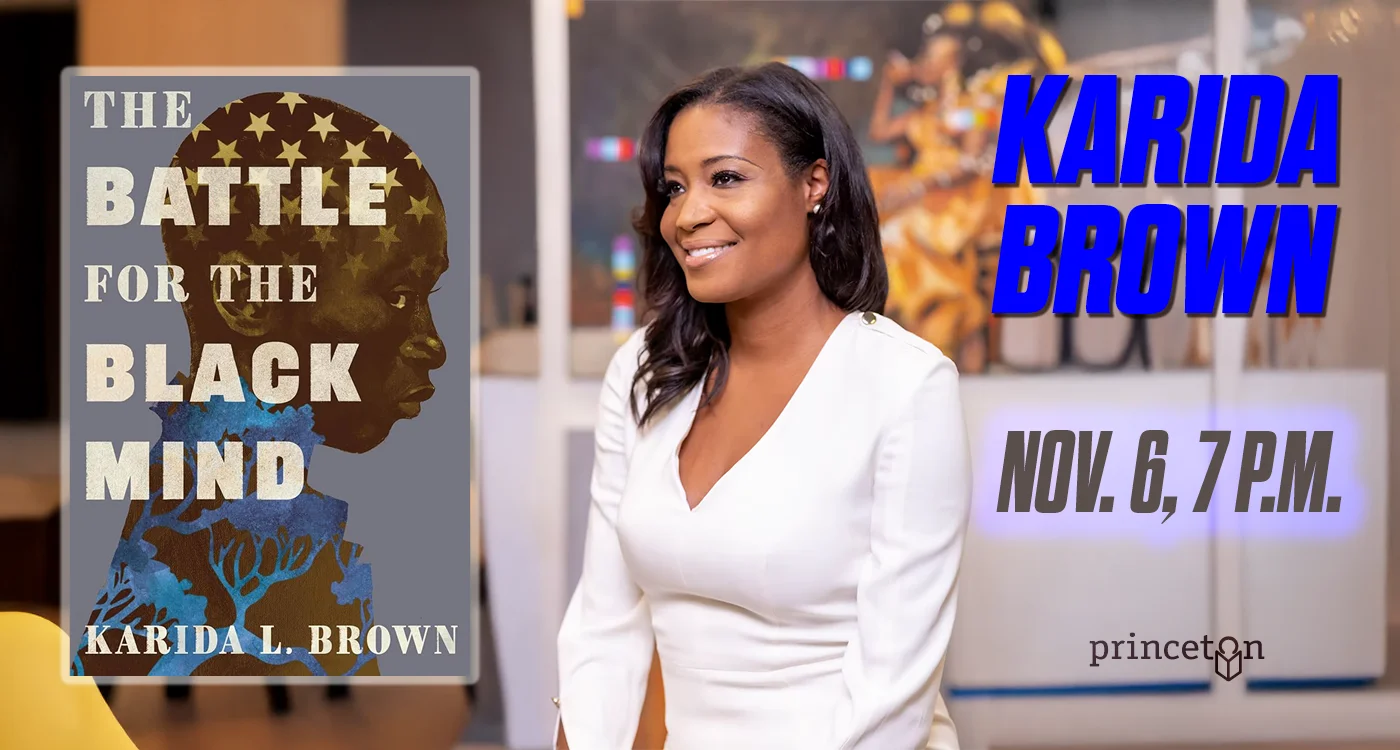 Photo of Karidra Brown with her book titled "The Battle over the Black Mind."