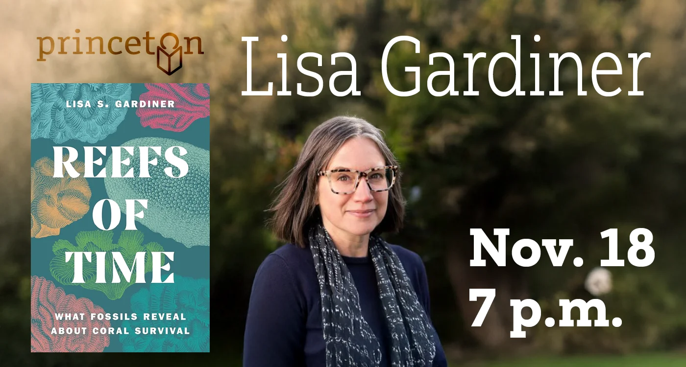 Picture of Lisa Gardiner with her book titled "Reefs of Time."