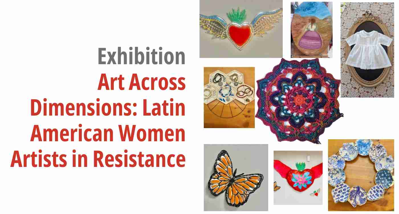 Graphic showing examples of the artists work alongside the title of the exhibition