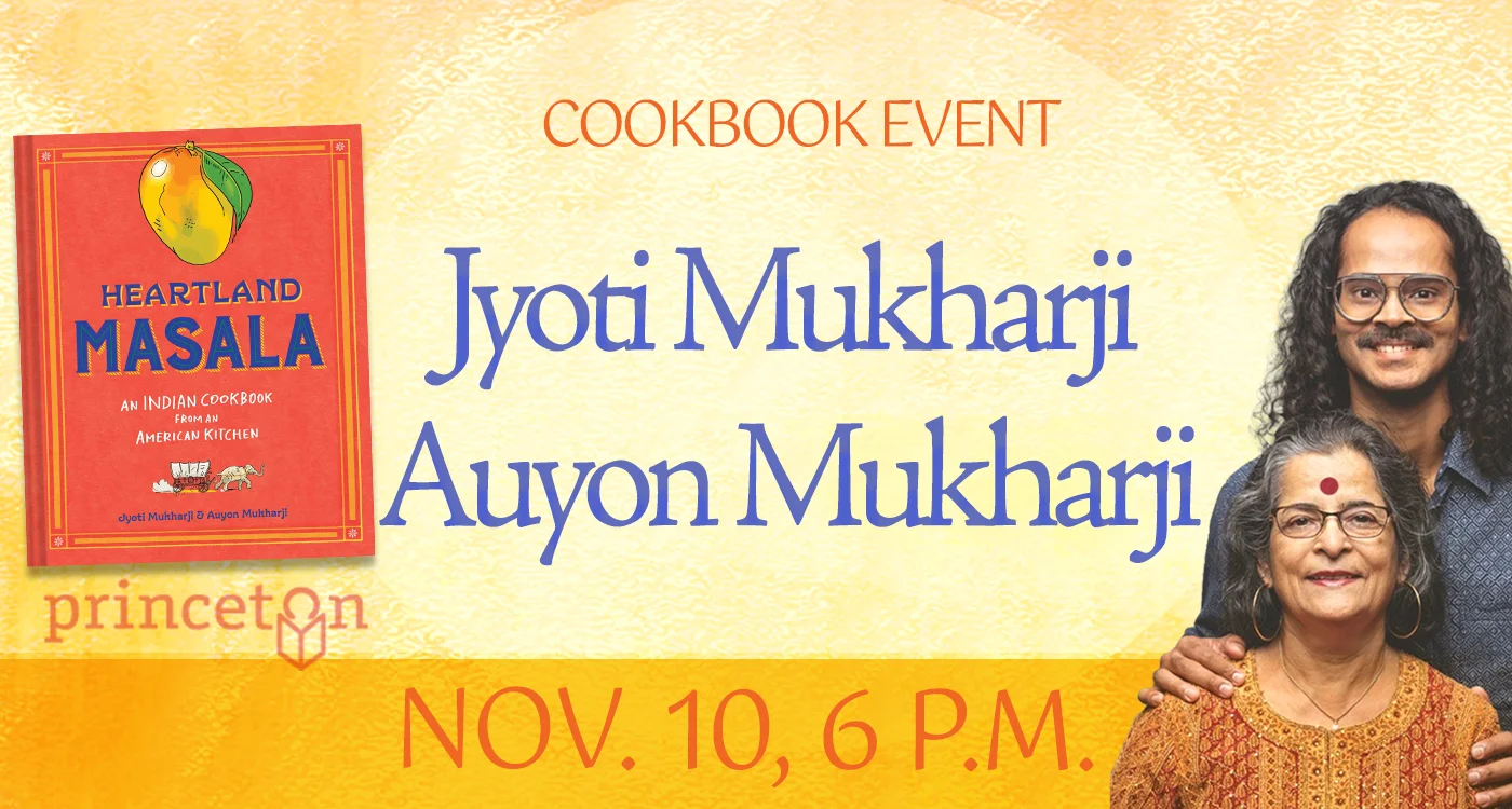 Graphic for an event with authors Jyoti and Auyon Mukharji on November 10 at 6 p.m.
