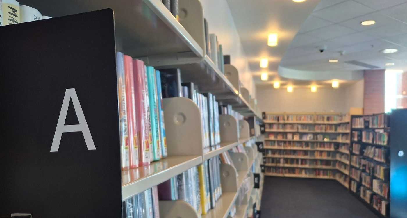 A view of the Teen Center and teen fiction collection.