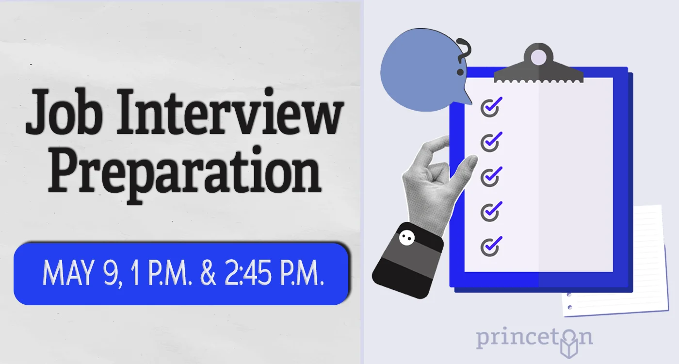 graphic for the program Job Interview Preperation on May 9 at 1 p.m. and 2:45 p.m.