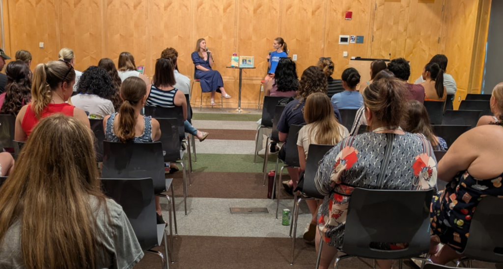 Audience watches author K.L. Walther and teen Keeping TABs podcast host discuss the book, The Summer of Second Chances at Princeton Public Library.