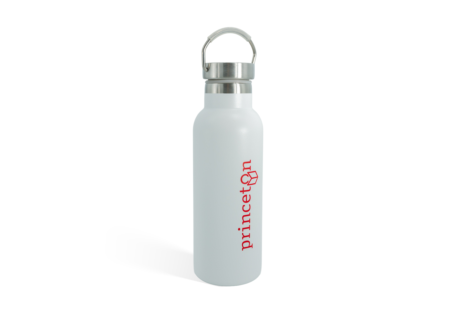insulated white metal water bottle with the Princeton Public Library logo.