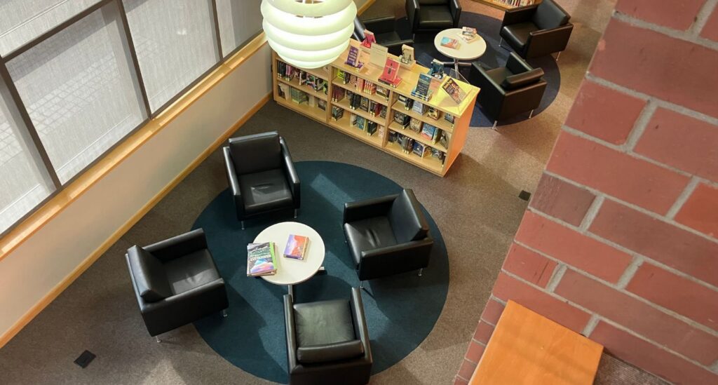 Overhead first floor tables and chairs