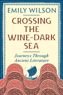 The book cover has a pale yellow background with blue trim, at the bottom there are red waves in mosaic style with a blue ship sailing between the crests.